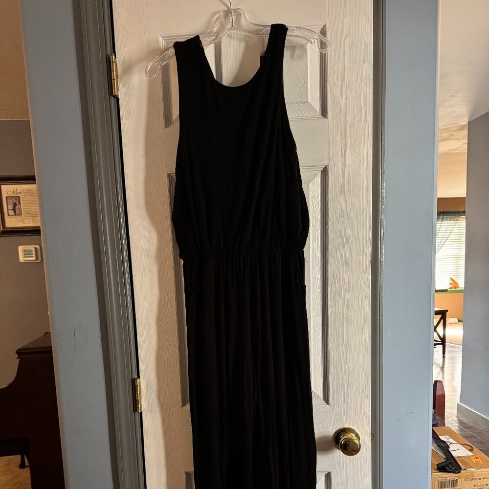 Jess Lea Size XL Los Angeles Black Sleeveless Jumpsuit Pockets Keyhole Back EUC